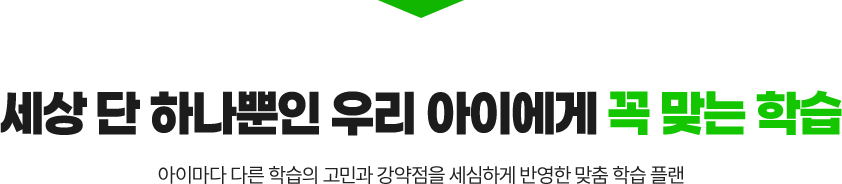 세상 단 하나뿐인 우리 아이에게 꼭 맞는 학습! 아이마다 다른 학습의 고민과 강약점을 세심하게 반영한 맞춤 학습 플랜
