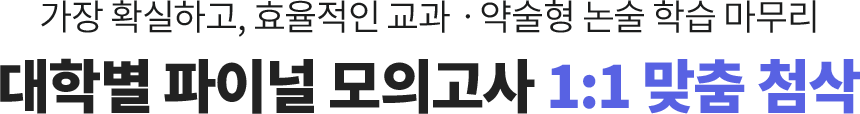 가장 확실하고, 효율적인 교과·약술형 논술 학습 마무리 대학별 파이널 모의고사 1:1 맞춤 첨삭
