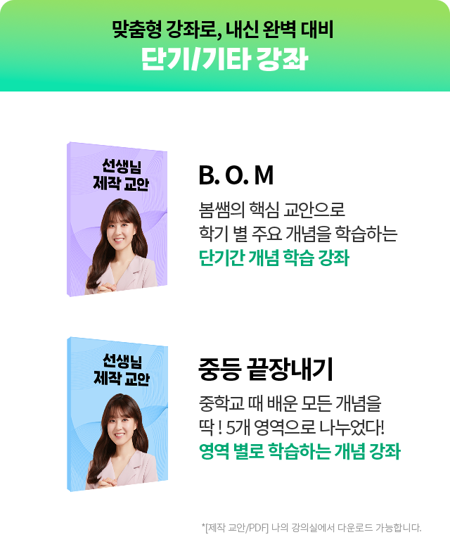 맞춤형 강좌로, 내신 완벽 대비 단기/기타 강좌