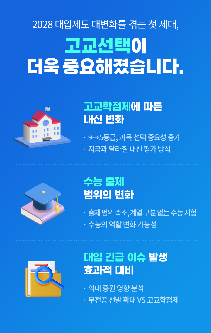 2028 대입제도 대변화를 겪는 세대, 고교선택이 더욱 중요해졌습니다.