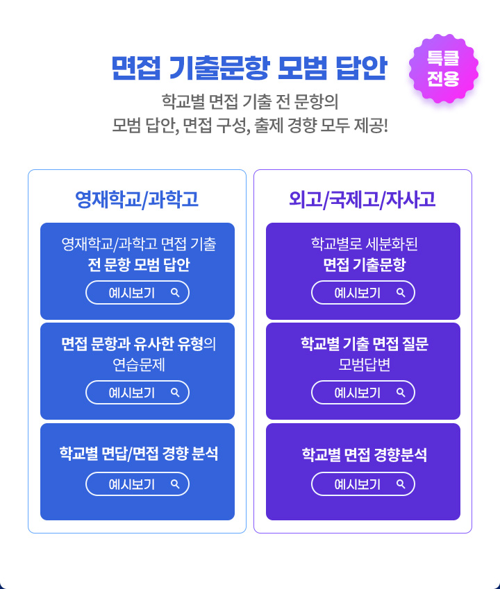 면접 기출문항 모범 답안 학교별 면접 기출 전 문항의 모범답안, 면접 구성, 출제 경향 모두 제공!