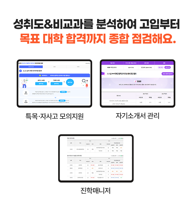 학생부를 분석하여 고입부터 목표 대학 합격까지 종합 점검해요.