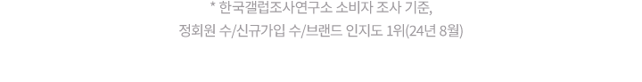 *한국갤럽조사연구소 소비자 조사 기준, 정회원 수/신규가입 수/브랜드 인지도 1위(24년 8월)