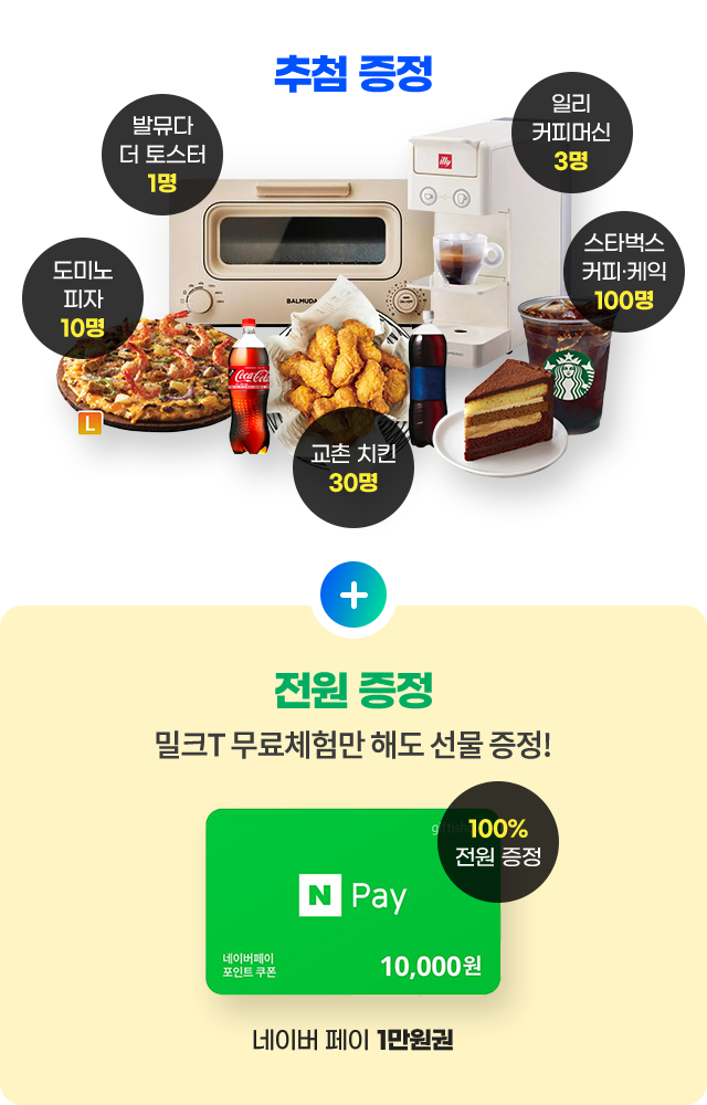 추첨증정 + 전원 증정(네이버 페이 1만원권)