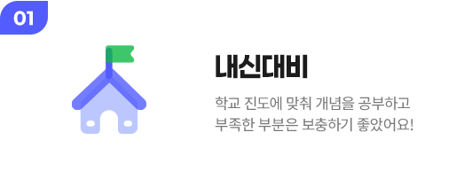 내신대비 : 학교 진도에 맞춰 개념을 공부하고 부족한 부분은 보충하기 좋았어요!