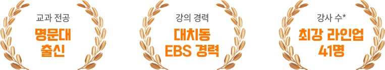 교과전공: 명문대 출신, 강의 경력: 대치동 EBS 경력, 강사 수: 최강 라인업 41명