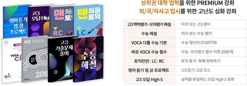 상위권 대학 입학을 위한 PREMIUM 강좌 외/국/자사고 입시를 위한 고난도 심화 강좌