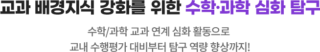 교과 배경지식 강화를 위한 수학·과학 심화 탐구 : 수학/과학 교과 연계 심화 활동으로 교내 수행평가 대비부터 탐구 역량 향상까지!